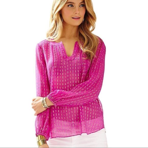 Lilly Pulitzer Silk Colby Top size XS exotic orchid - Picture 1 of 6